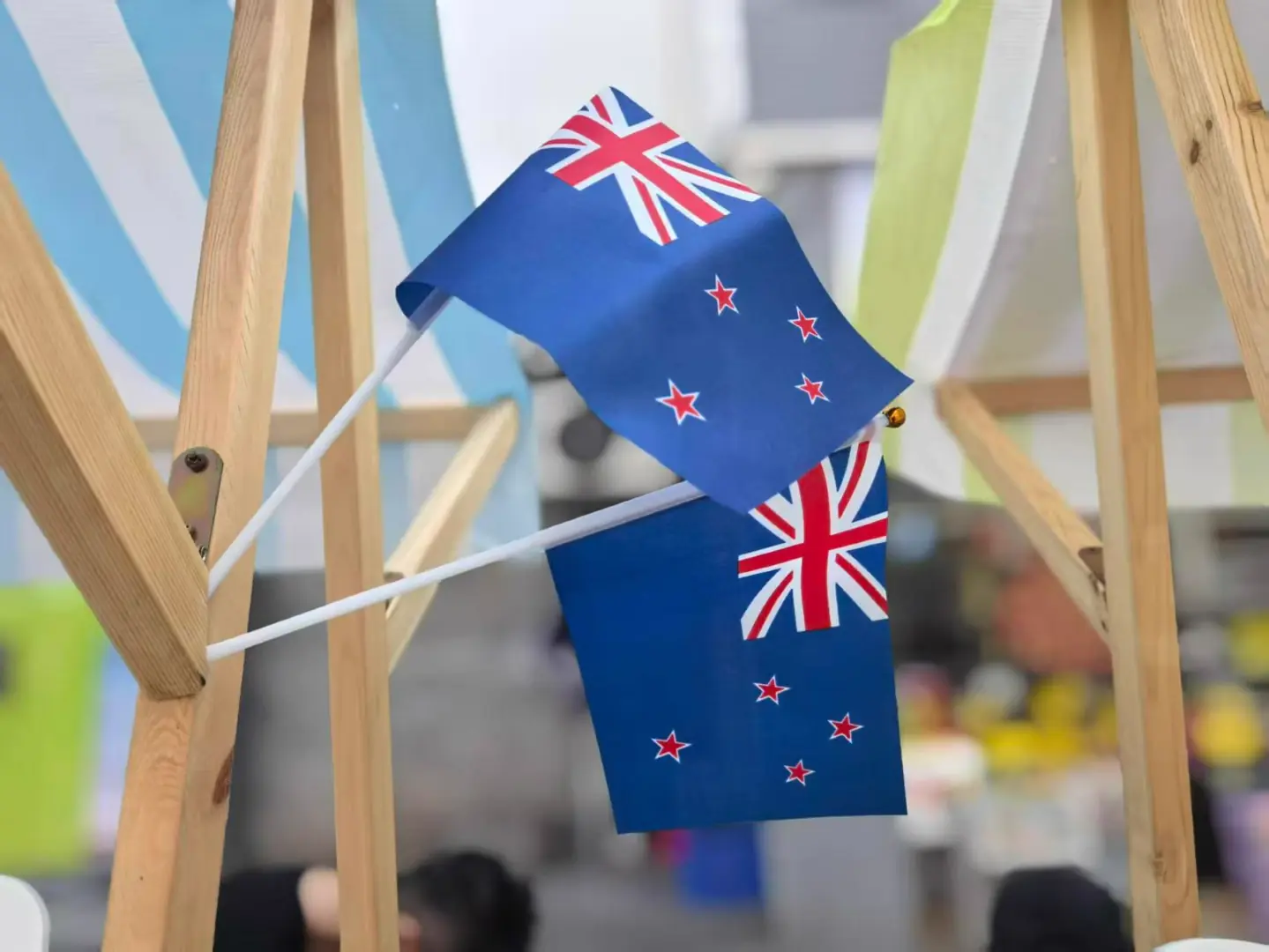 New Zealand flags decorating a market stall